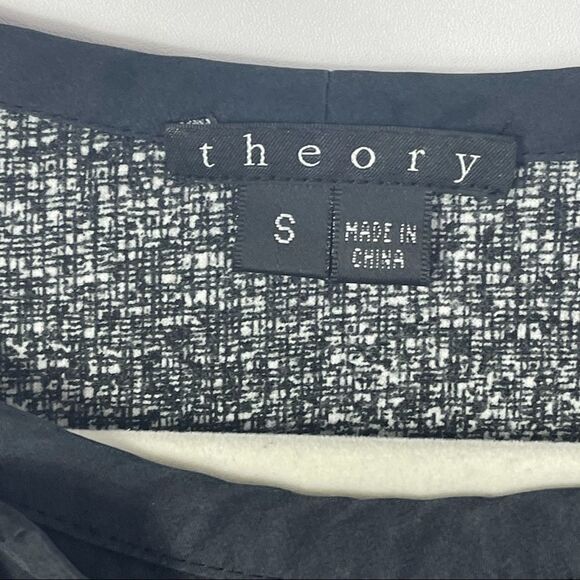 Theory Ginny Ruffle Silk Trim Mini Dress, Small, Black & Gray - Picture 6 of 8